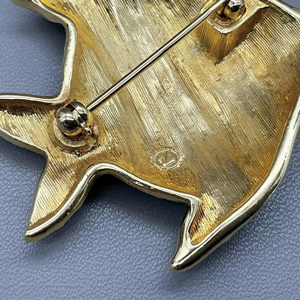 Swarovski‎ Brooch Fish Green Enamel Gold Tone Crystal Rhinestone Sea Life Pin